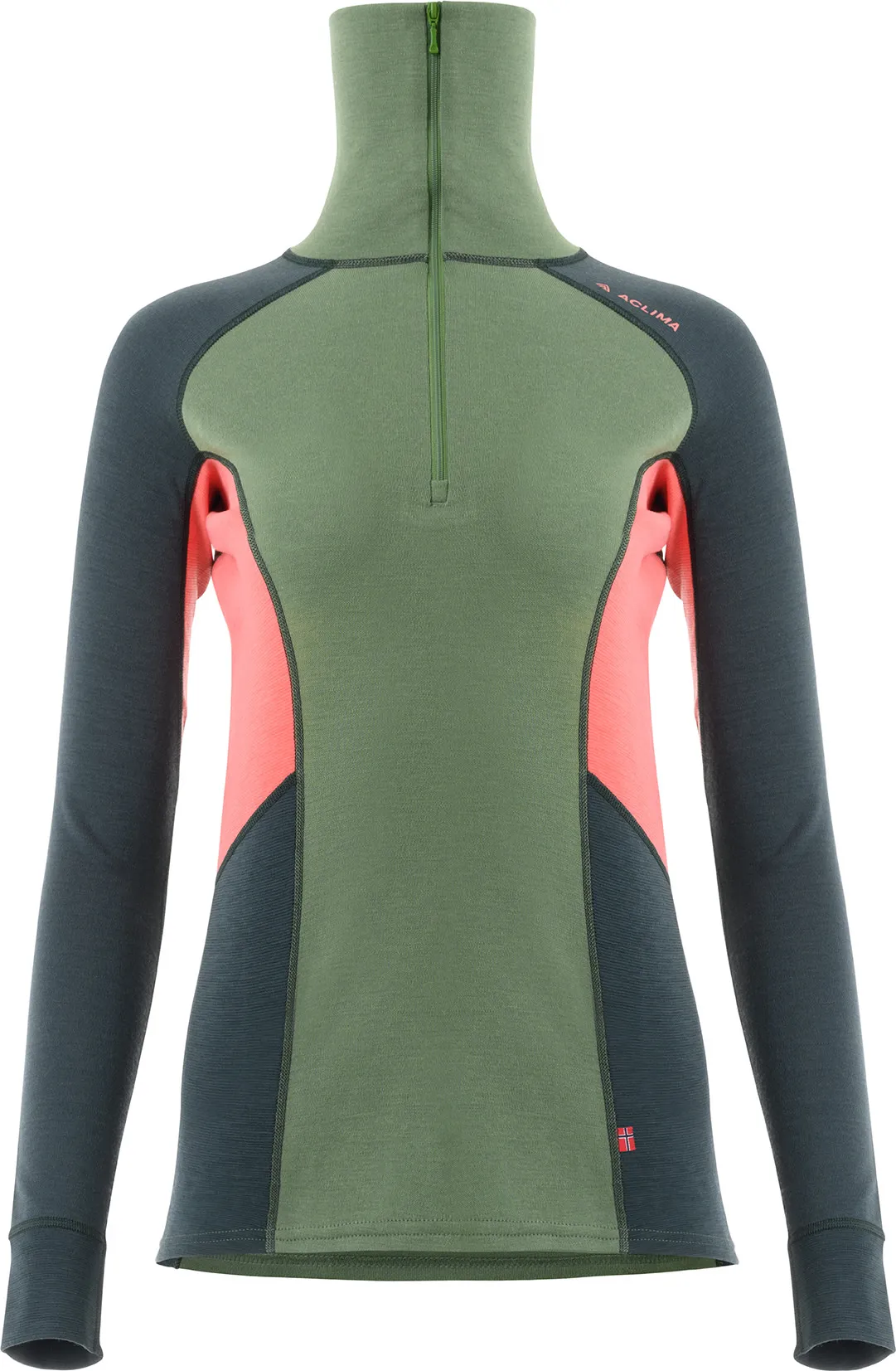 Aclima Women&#x27;s WarmWool Polo Dill/Green Gables/Spiced Coral | Buy Aclima Women&#x27;s WarmWool Polo Dill/Green Gables/Spiced Coral here | Outnorth