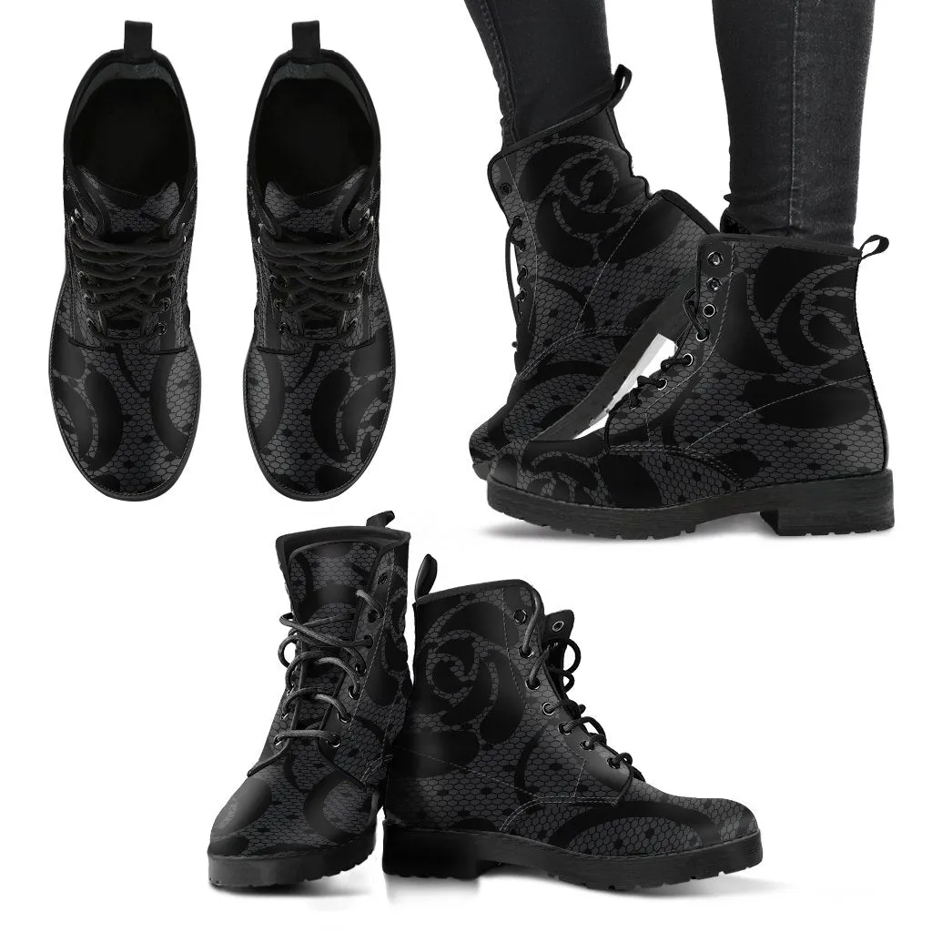 Combat Boots-Gothic Lace Print 101 Gray