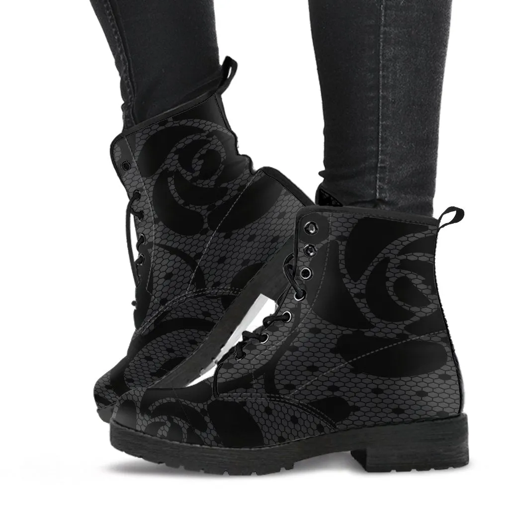Combat Boots-Gothic Lace Print 101 Gray