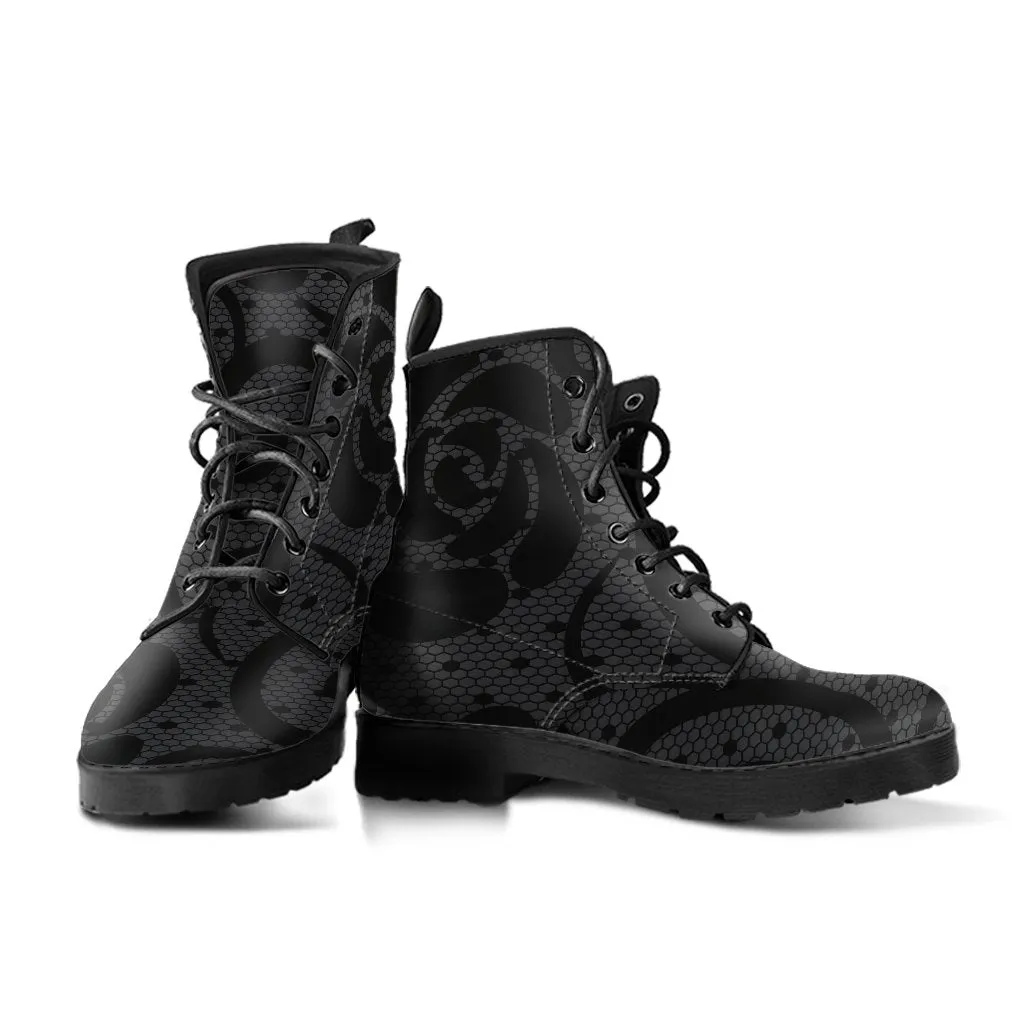 Combat Boots-Gothic Lace Print 101 Gray