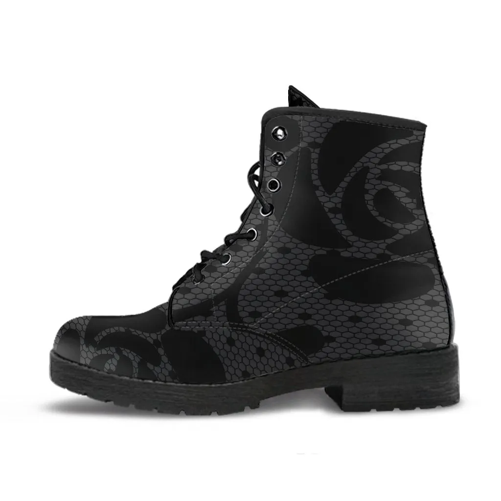 Combat Boots-Gothic Lace Print 101 Gray