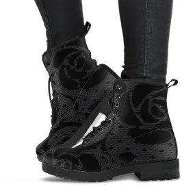 Combat Boots-Gothic Lace Print 101 Gray