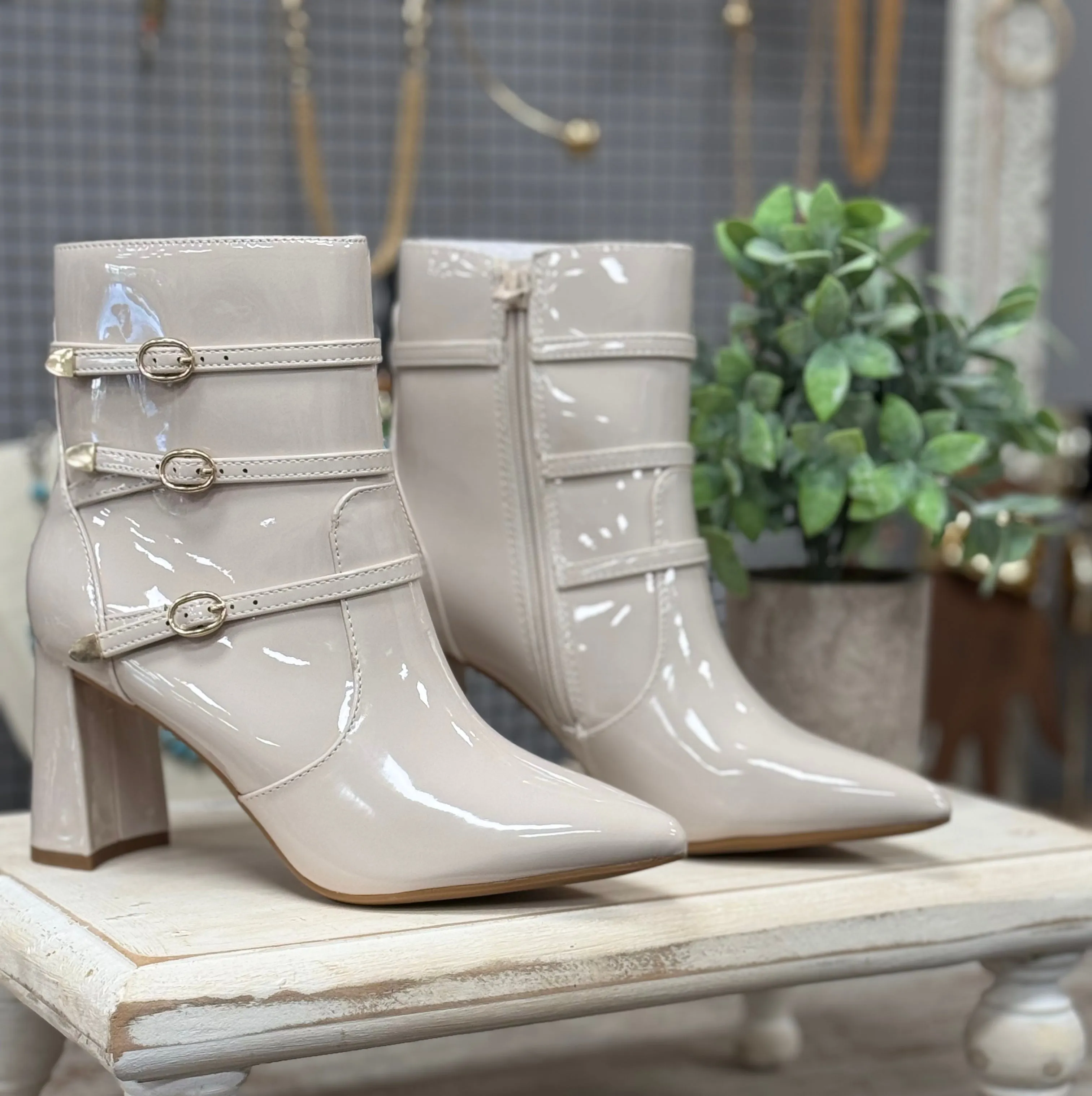 Everclear Ivory Patent Block Heel Boots