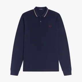 Fred Perry LS Twin Tipped Polo - Carbon Blue / Aubergine