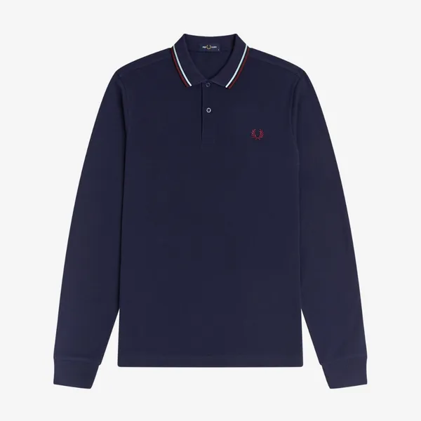 Fred Perry LS Twin Tipped Polo - Carbon Blue / Aubergine