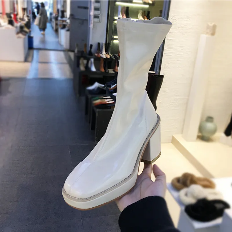 LUXE SEVEN DESIGN HEELED CHUNKY ANKLE BOOTS