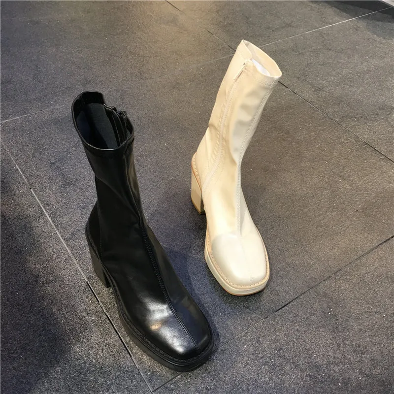 LUXE SEVEN DESIGN HEELED CHUNKY ANKLE BOOTS