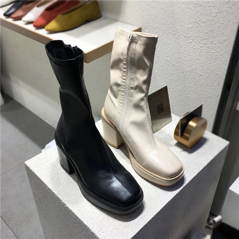 LUXE SEVEN DESIGN HEELED CHUNKY ANKLE BOOTS