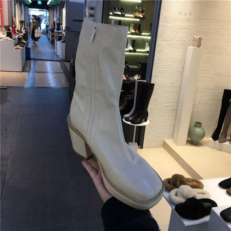 LUXE SEVEN DESIGN HEELED CHUNKY ANKLE BOOTS