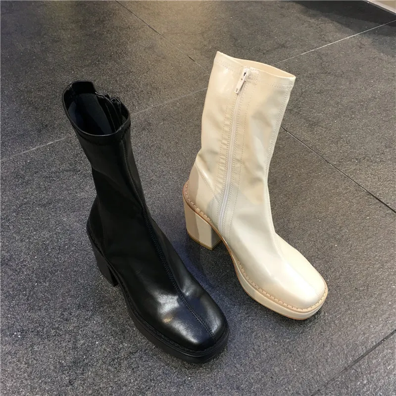 LUXE SEVEN DESIGN HEELED CHUNKY ANKLE BOOTS