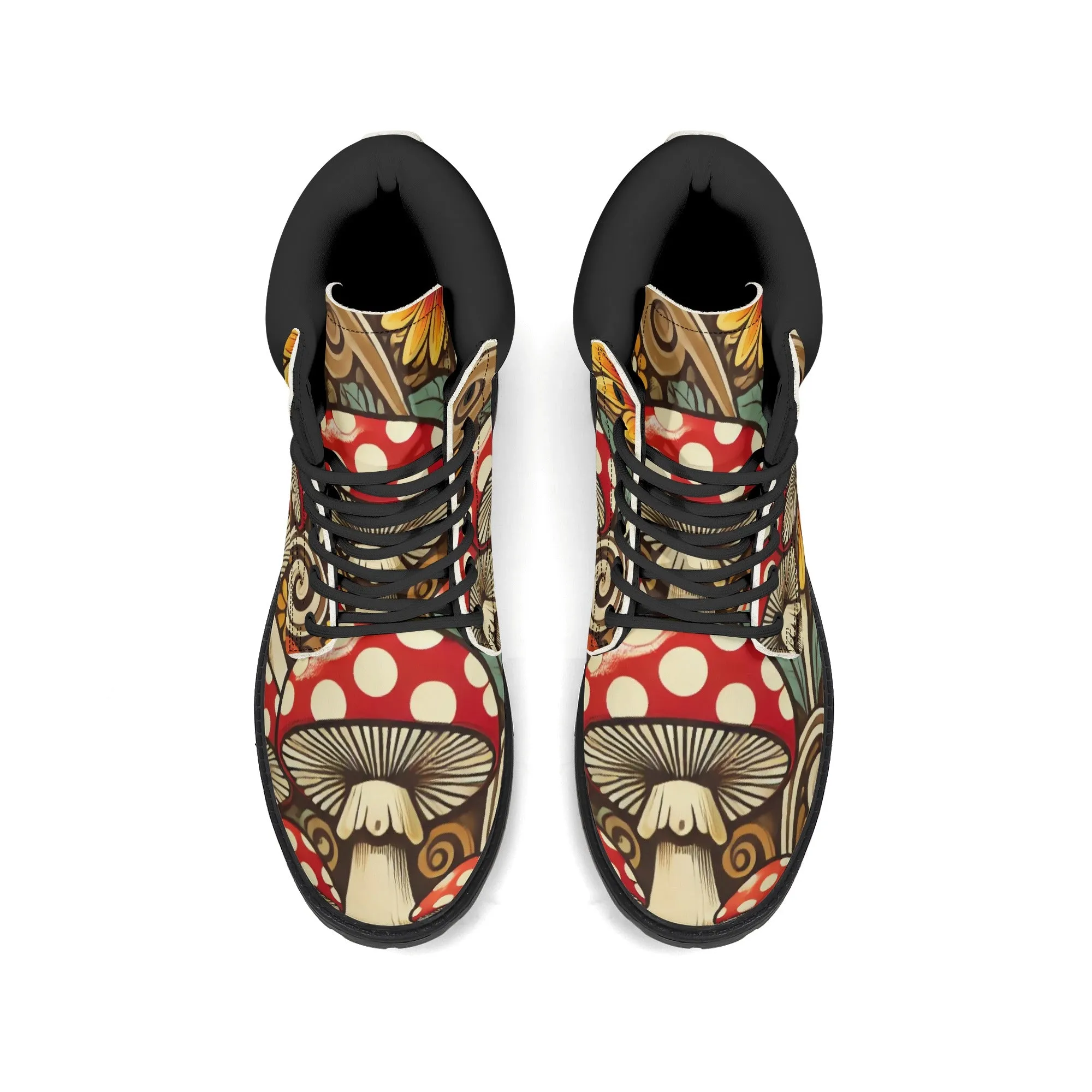 Merry Mushroom Retro 70 Flower Power Groovy Womens Black Outsole Leather All Season Boots