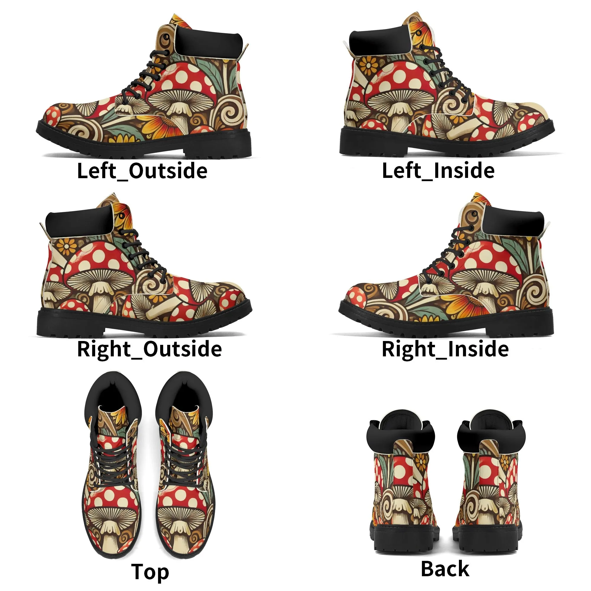 Merry Mushroom Retro 70 Flower Power Groovy Womens Black Outsole Leather All Season Boots