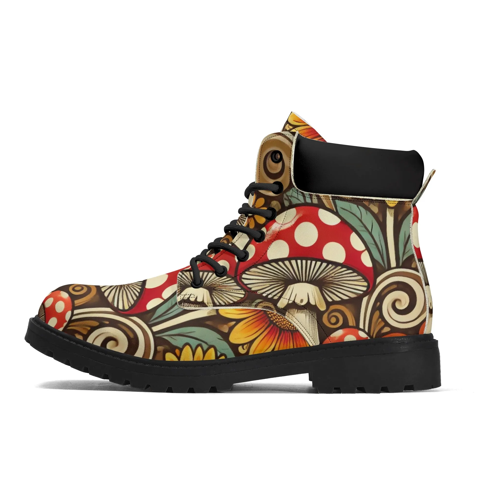 Merry Mushroom Retro 70 Flower Power Groovy Womens Black Outsole Leather All Season Boots