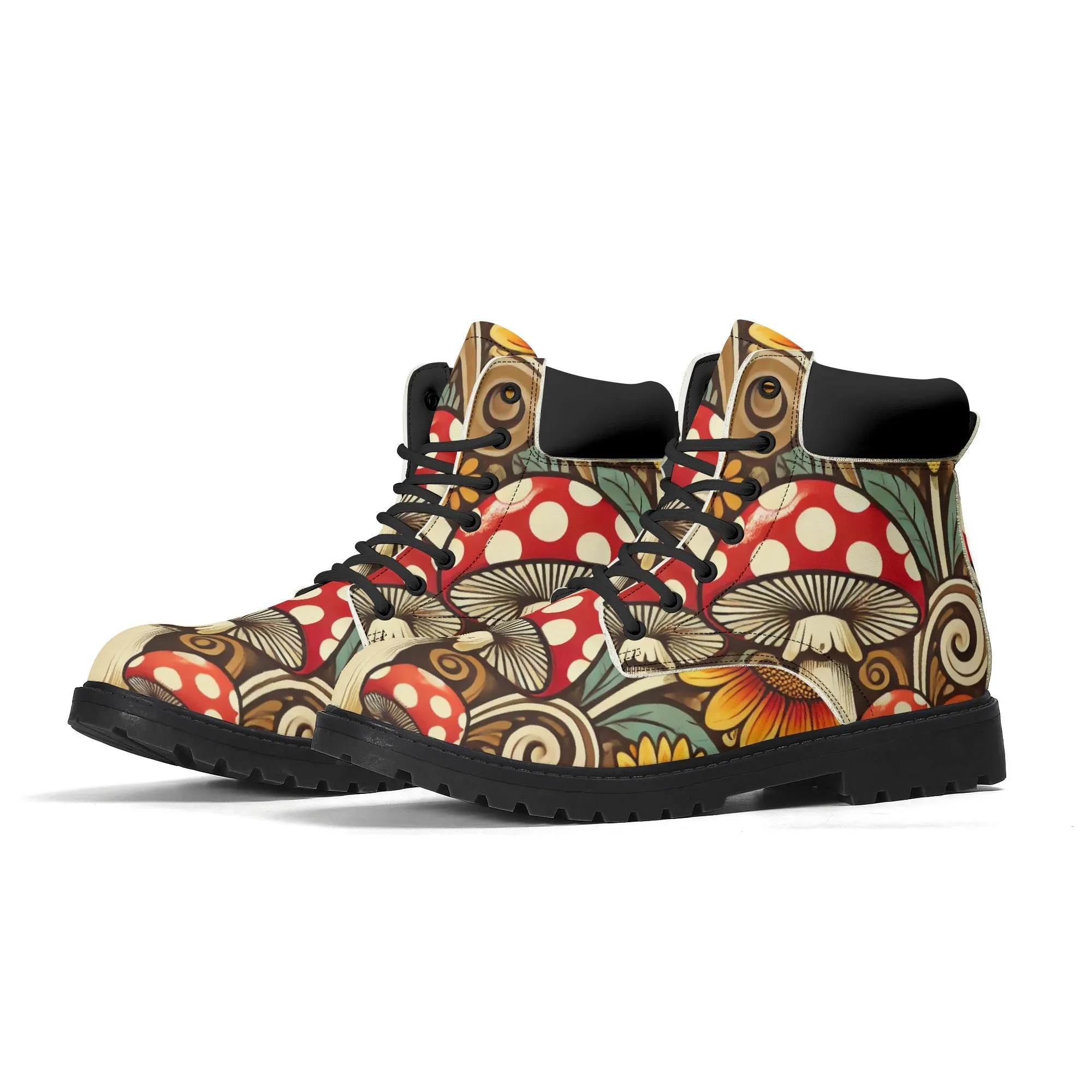 Merry Mushroom Retro 70 Flower Power Groovy Womens Black Outsole Leather All Season Boots