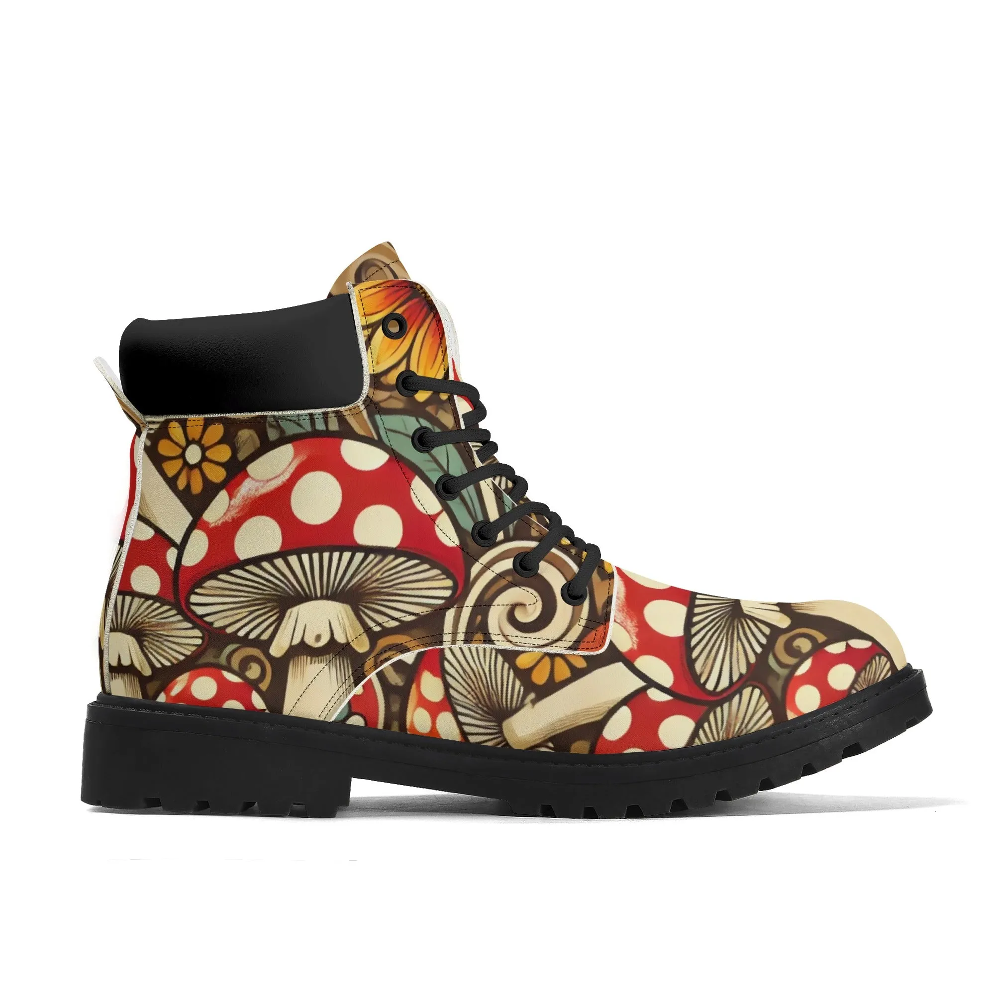 Merry Mushroom Retro 70 Flower Power Groovy Womens Black Outsole Leather All Season Boots