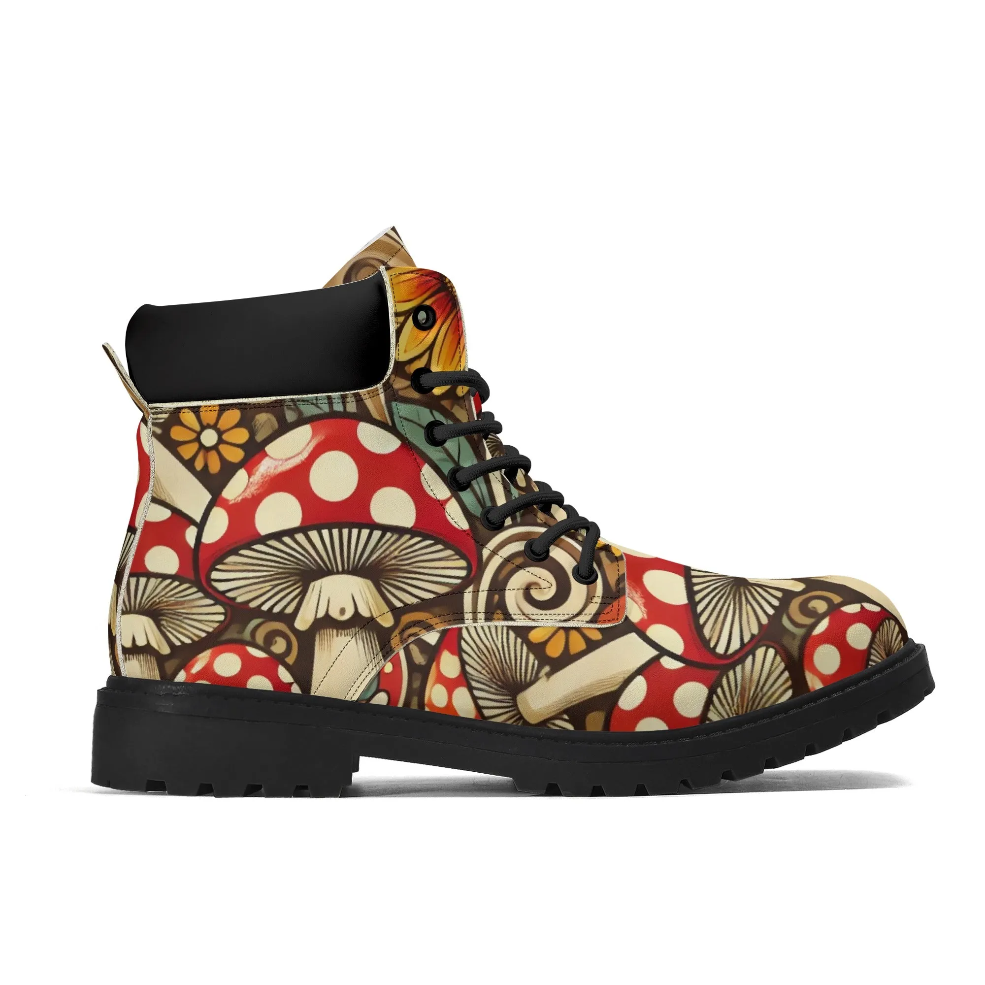 Merry Mushroom Retro 70 Flower Power Groovy Womens Black Outsole Leather All Season Boots
