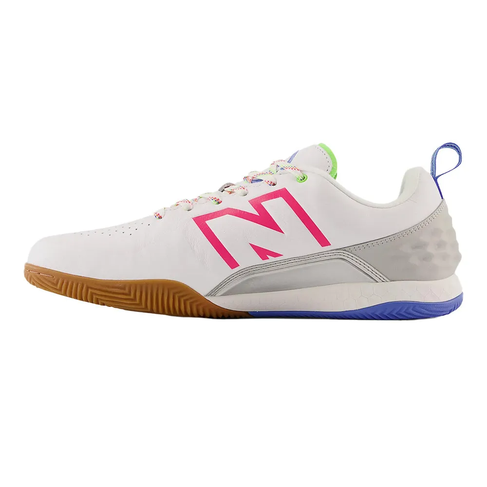 New Balance Audazo V6 Pro IN 2E - White/Pink/Blue - Enhanced Performance Indoor Football Boots