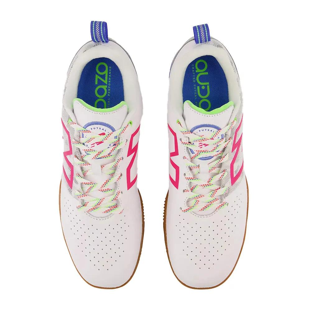 New Balance Audazo V6 Pro IN 2E - White/Pink/Blue - Enhanced Performance Indoor Football Boots