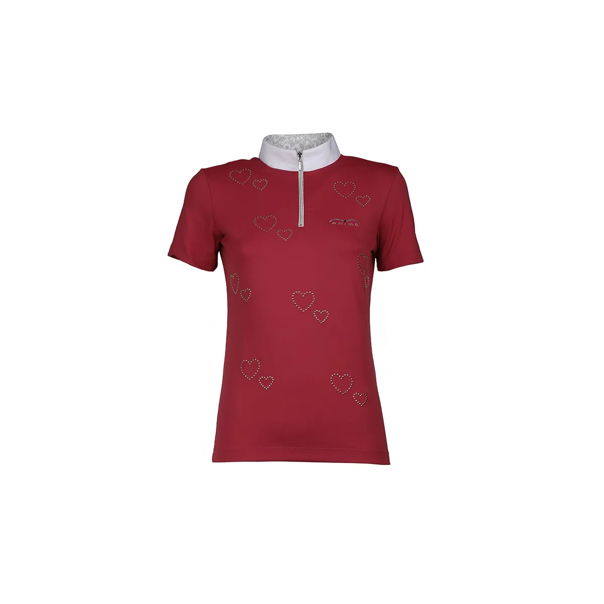 SHORT SLEEVED COMPETITION POLO WITH ZIP CLOSURE AND HEART STUDS ANIMO Women Red