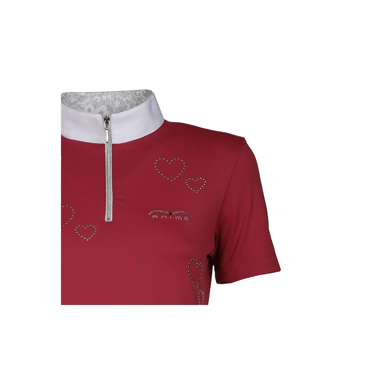 SHORT SLEEVED COMPETITION POLO WITH ZIP CLOSURE AND HEART STUDS ANIMO Women Red