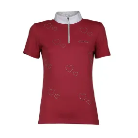 SHORT SLEEVED COMPETITION POLO WITH ZIP CLOSURE AND HEART STUDS ANIMO Women Red